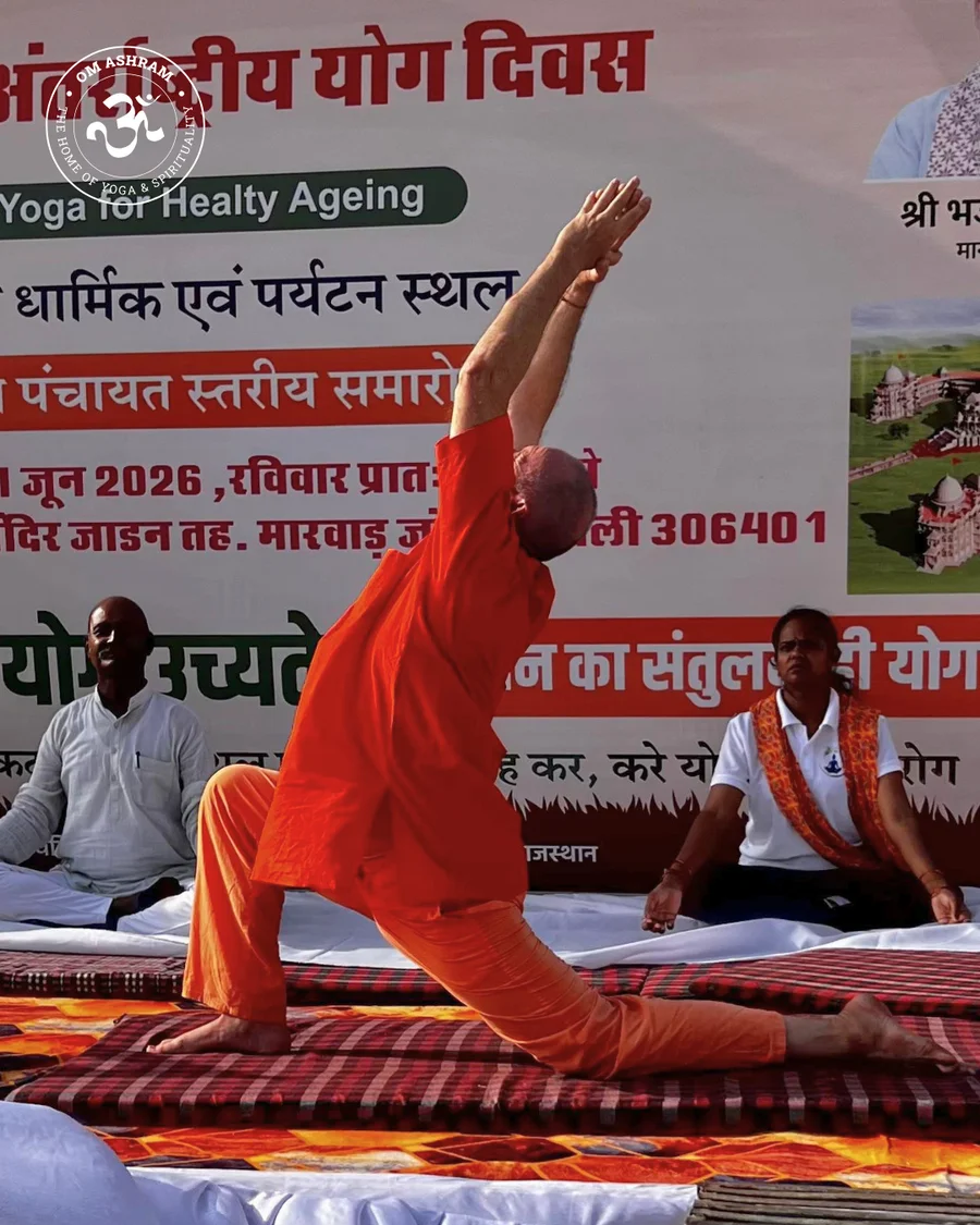 A yoga teacher performing the Khatu Pranam yoga series for health.